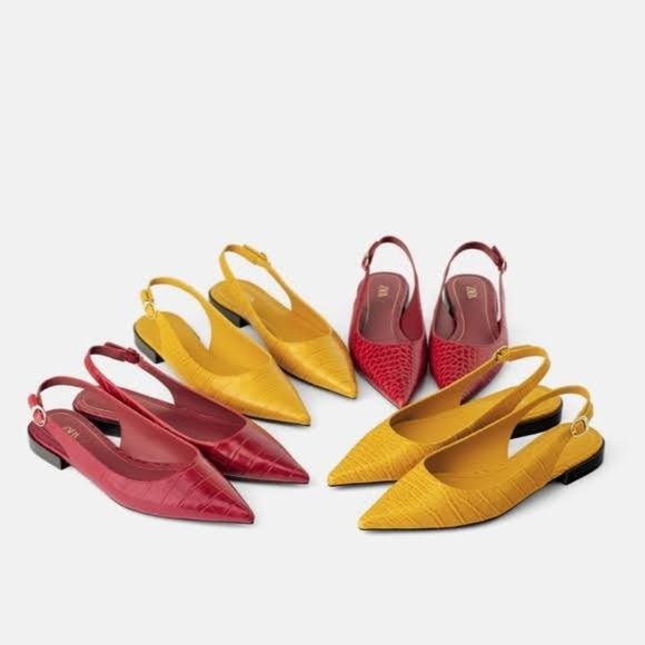 🎈HOST PICK🎈NEW! Zara Yellow Croc Embossed Point-toe Slingback Flats Size 36 - Picture 2 of 14